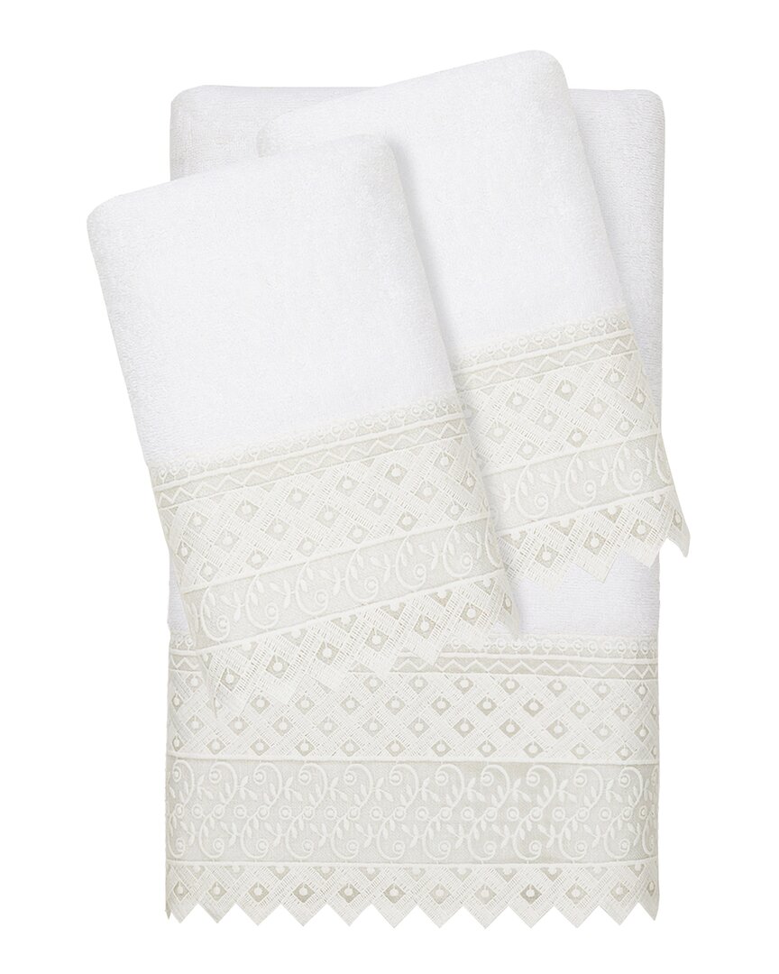 Linum Home Textiles 100% Turkish Cotton Aiden 3pc White Lace Embellished Towel Set