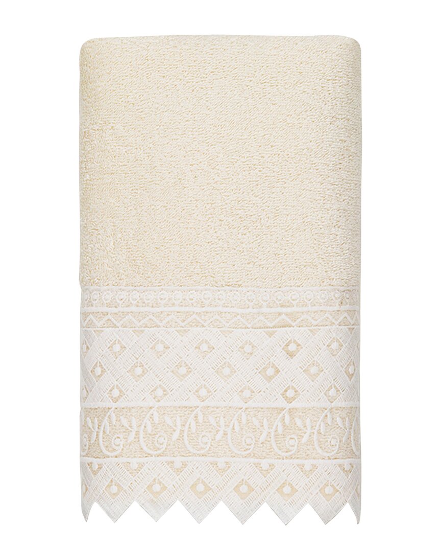 Linum Home Textiles 100% Turkish Cotton Aiden White Lace Embellished Hand Towel In Cream