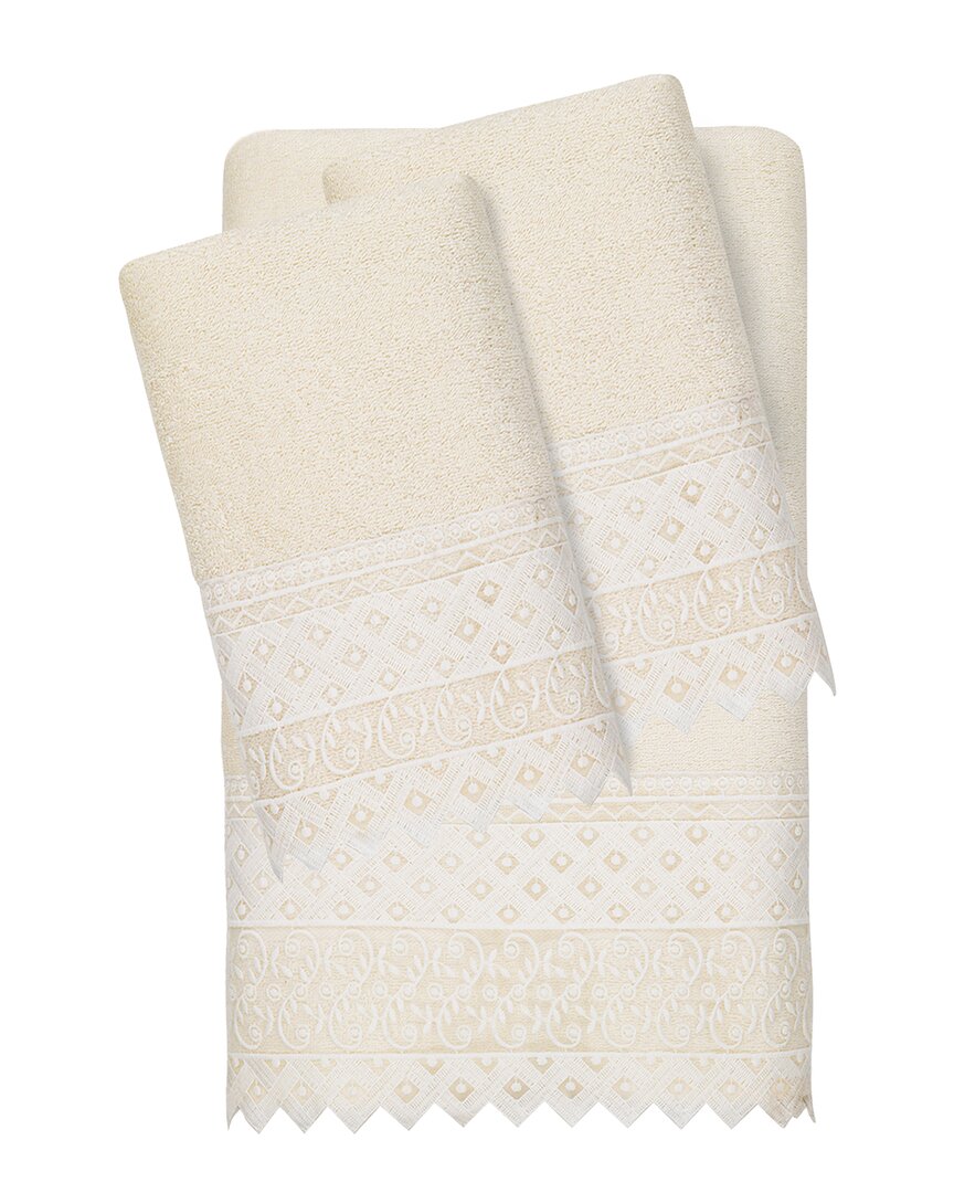 Linum Home Textiles 100% Turkish Cotton Aiden 3pc White Lace Embellished Towel Set In Cream