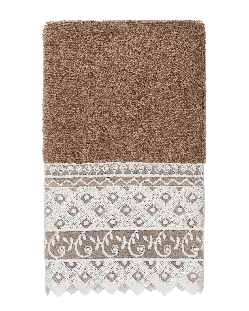 Linum Home Textiles 100% Turkish Cotton Aiden White Lace Embellished Hand Towel In Beige