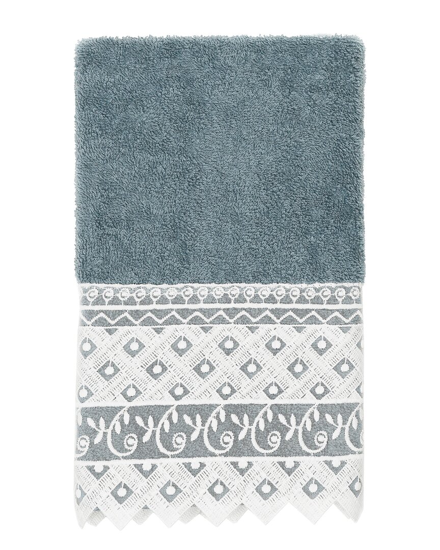Linum Home Textiles 100% Turkish Cotton Aiden White Lace Embellished Hand Towel In Teal