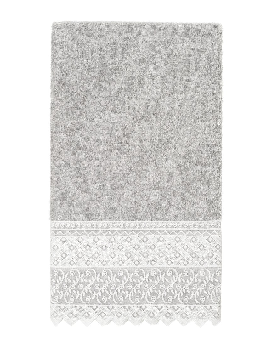Linum Home Textiles 100% Turkish Cotton Aiden White Lace Embellished Bath Towel In Gray