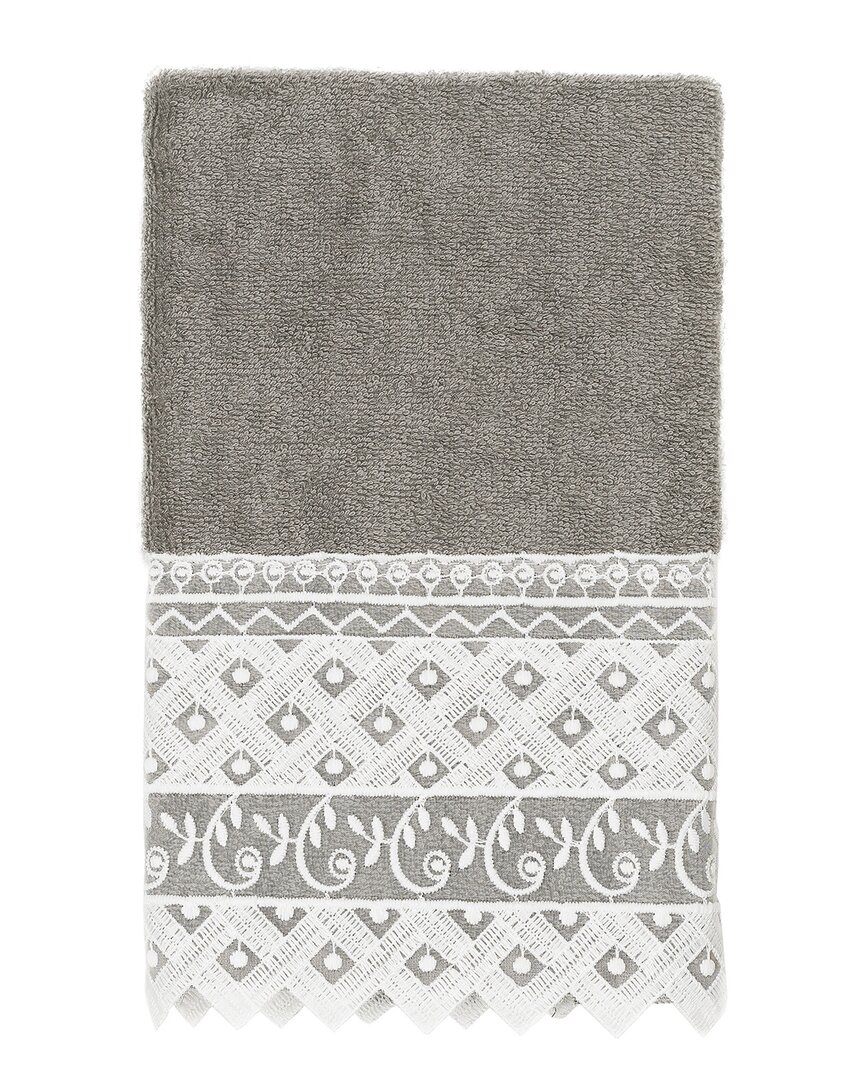 Linum Home Textiles Linum  100% Turkish Cotton Aiden White Lace Embellished Hand Towel In Gray
