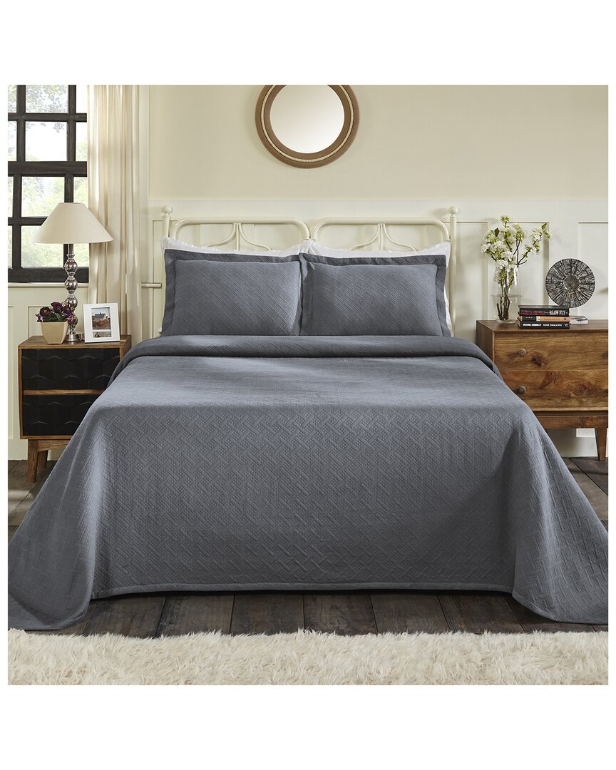 Superior Jacquard Matelasse Basketweave 3pc Bedspread Set In Grey