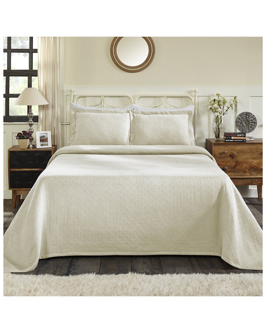 Shop Superior Jacquard Matelasse Basketweave 3pc Cotton Bedspread Set In Ivory