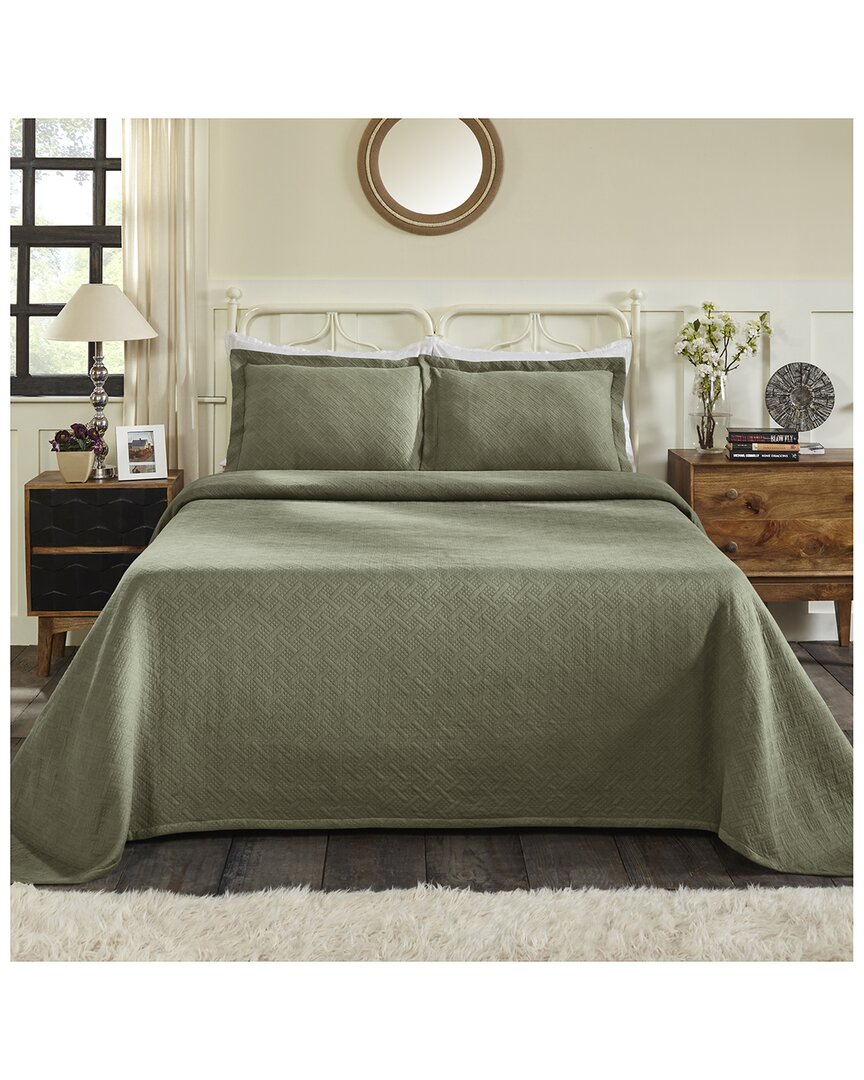 Superior Jacquard Matelasse Basketweave 3pc Cotton Bedspread Set In Green