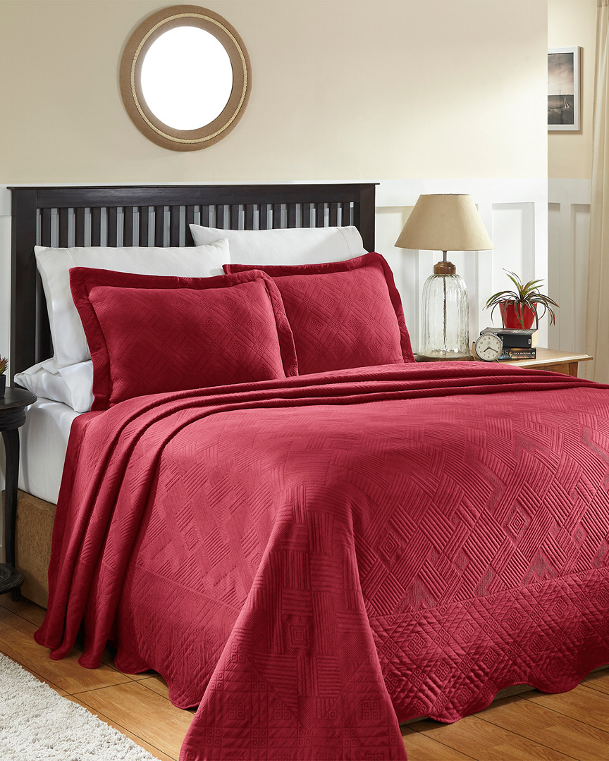 Superior Cotton Geometric Fret Matelasse Bedspread Set In Red