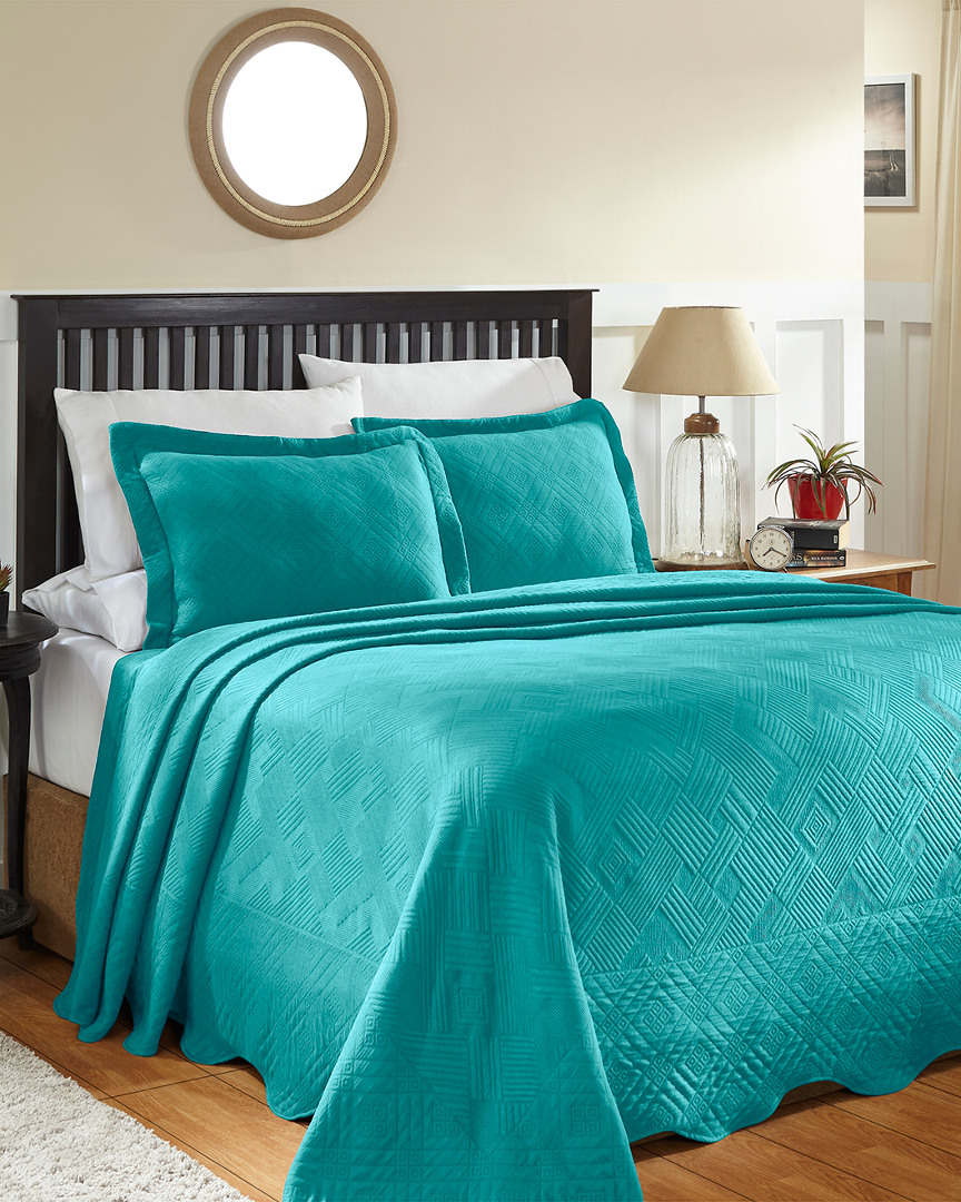 Superior Cotton Geometric Fret Matelasse Bedspread Set In Blue