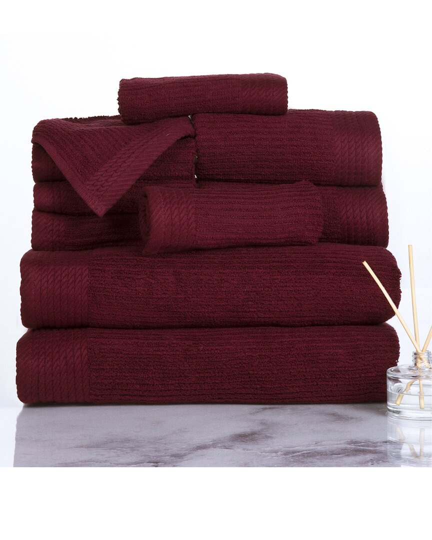 Lavish Home Ribbed Cotton 10pc Washcloth Towel Set In Burgundy