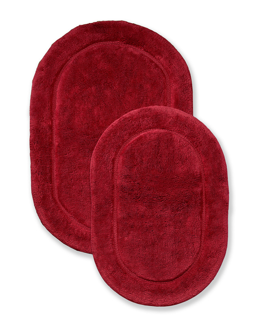 Superior Luxurious Set Of 2 Non-skid Cotton Bath Rugs In Red