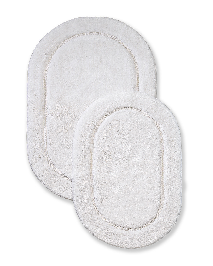 Superior Luxurious Set Of 2 Non-skid Cotton Bath Rugs In White