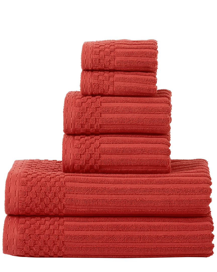 Superior Highly Absorbent 6pc Solid And Checkered Border Towel Set