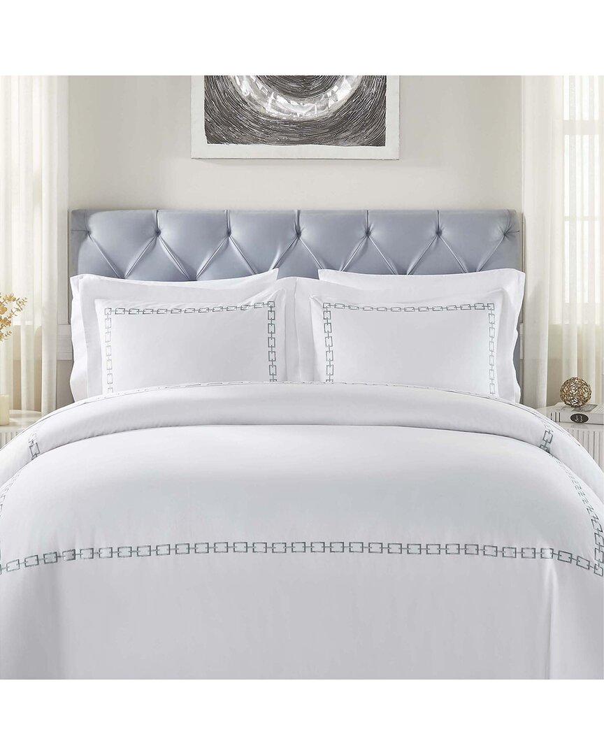 Superior Chain Links Cotton Embroidered 3pc Duvet Cover Set