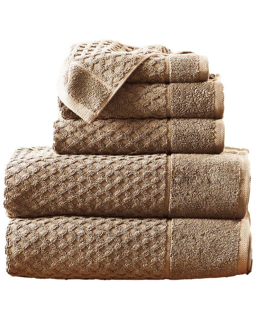 Linery & Co Cotton Diamond Waffle Texture Bath Towels In Brown