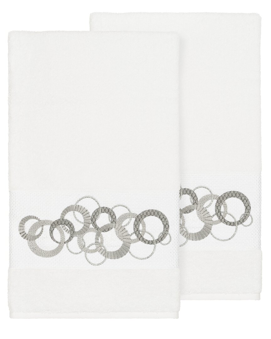 Linum Home Textiles Turkish Cotton Annabelle 2pc Embellished Bath Towel Set In White