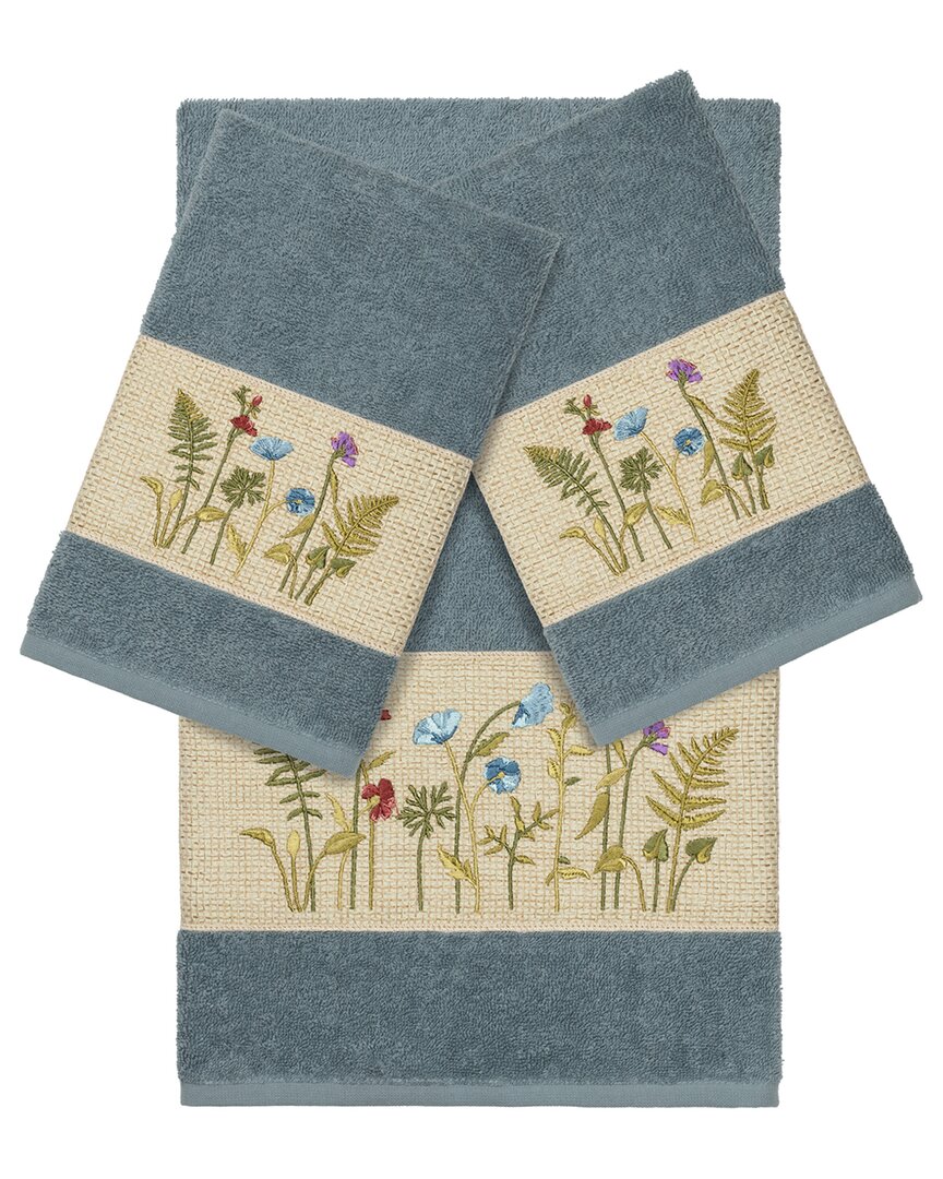Linum Home Textiles Turkish Cotton Serenity 3pc Embellished Bath & Hand Towel Set In Teal