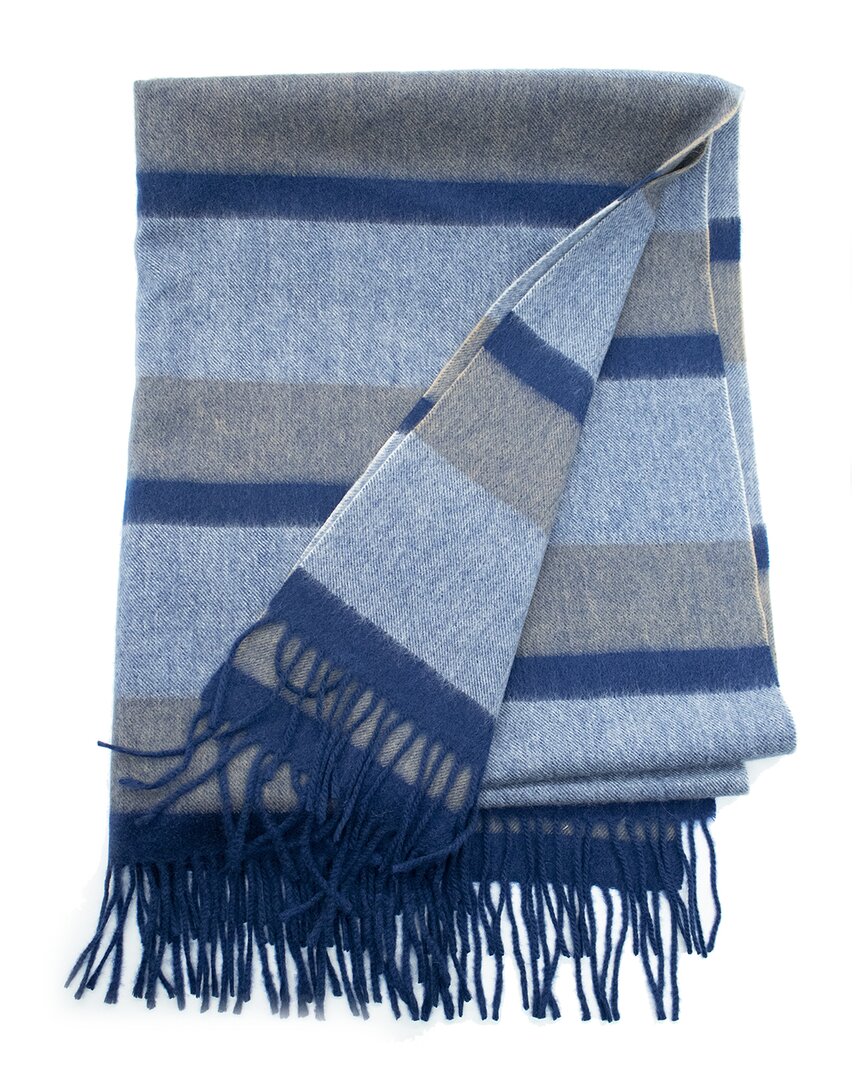 Portolano Woven Striped Throw With Fringes In Blue