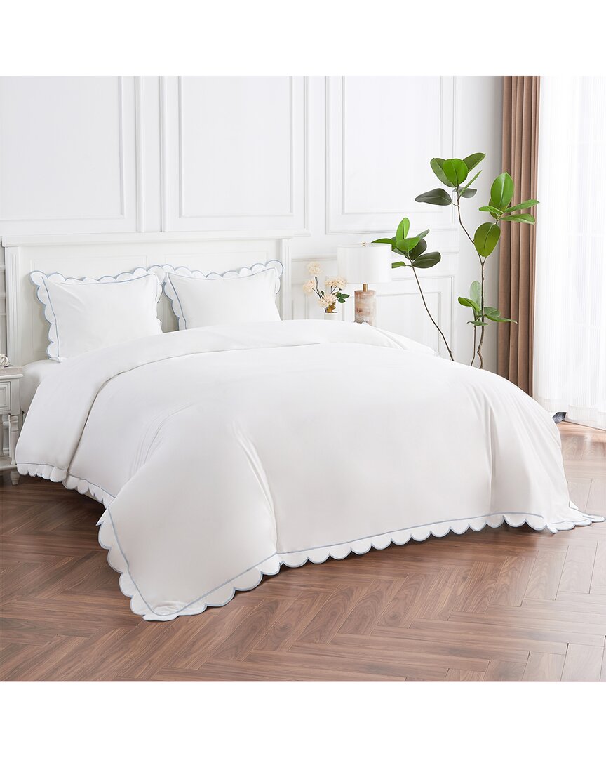 Melange Mélange Home 300 Thread Count Scallop Frame Embroidery Percale Cotton Duvet Set