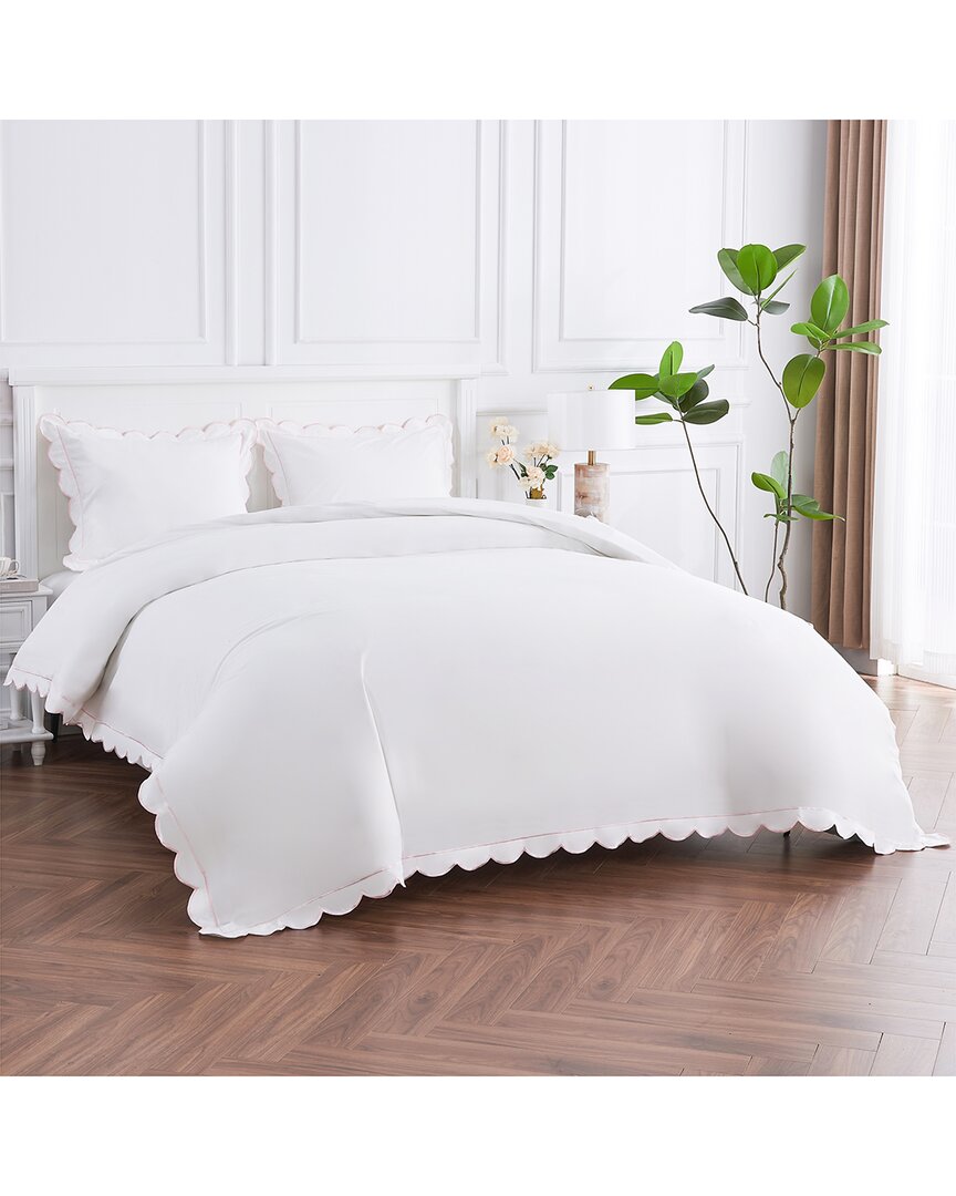 Melange Mélange Home 300 Thread Count Scallop Frame Embroidery Percale Cotton Duvet Set