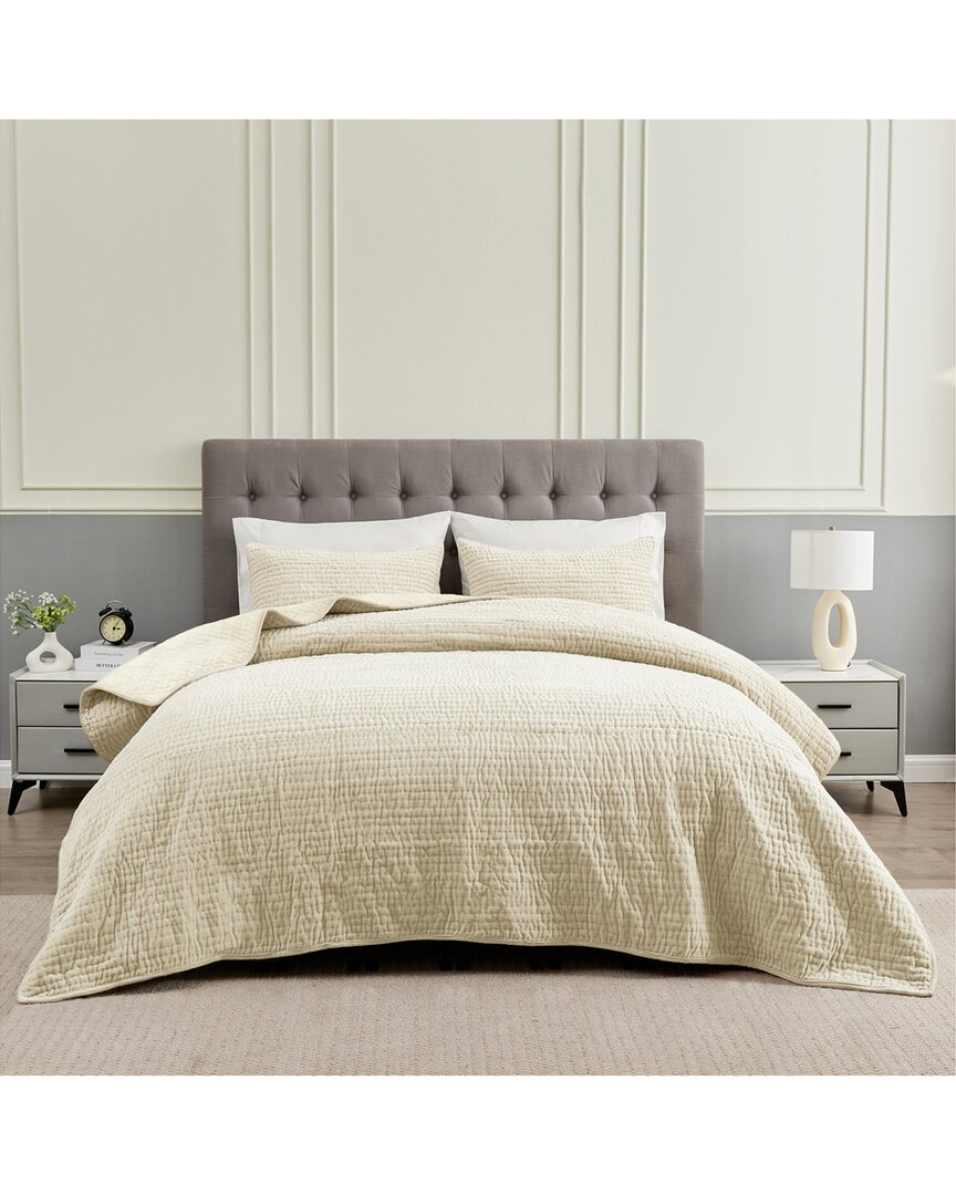 Melange Home Tamara Velvet Quilt Set In Neutral