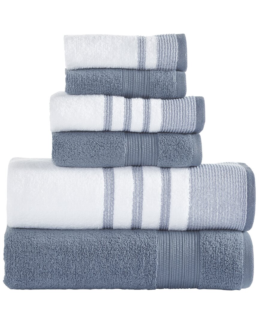 Modern Threads 6pc Quick Dry White/contrast Towel Set In Denim