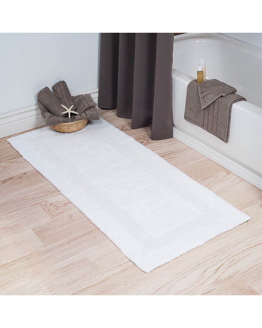 Lavish Home Cotton Plush Reversible Long Bath Mat In White