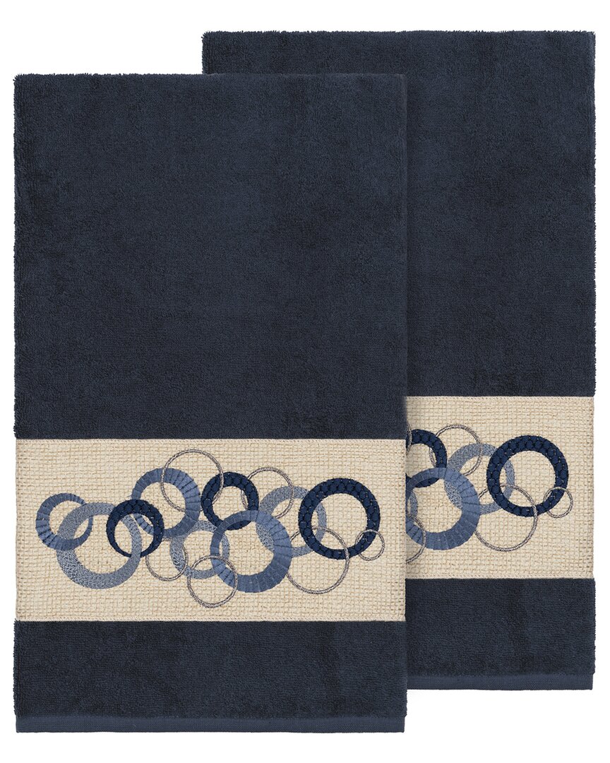 Linum Home Textiles Turkish Cotton Annabelle 2pc Embellished Bath Towel Set In Blue