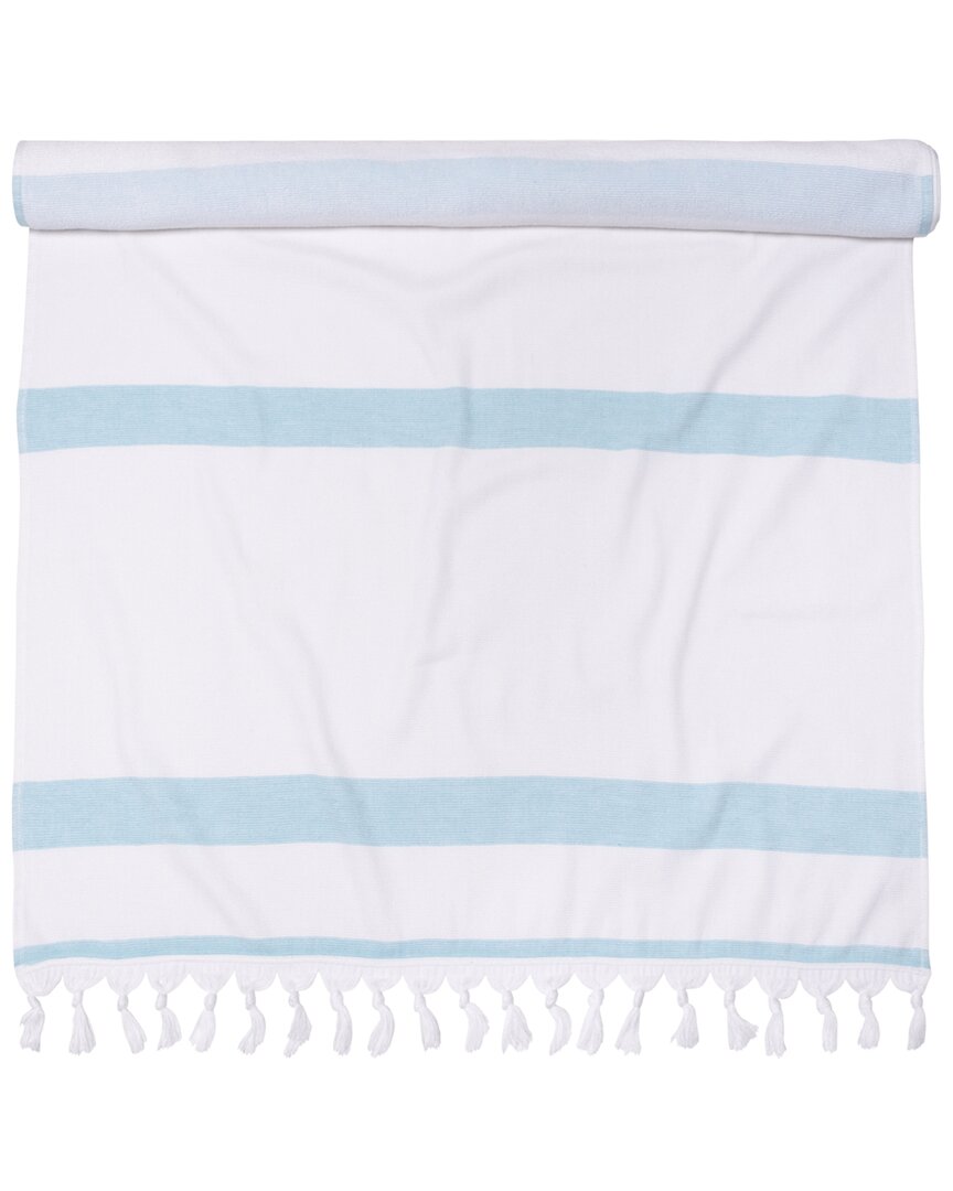 Superior Tropical Cabana Oversized Stripe Fouta Beach Towel With Tassels In Blue