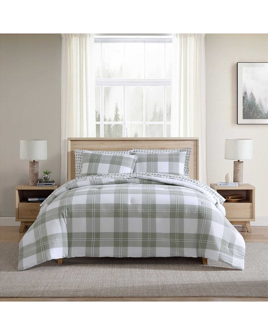 Eddie Bauer Mountain Embroidery Plaid Comforter Set In Green