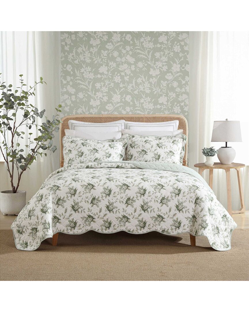 Laura Ashley 136 Thread Count Portland Floral Reversible Quilt Set In Green