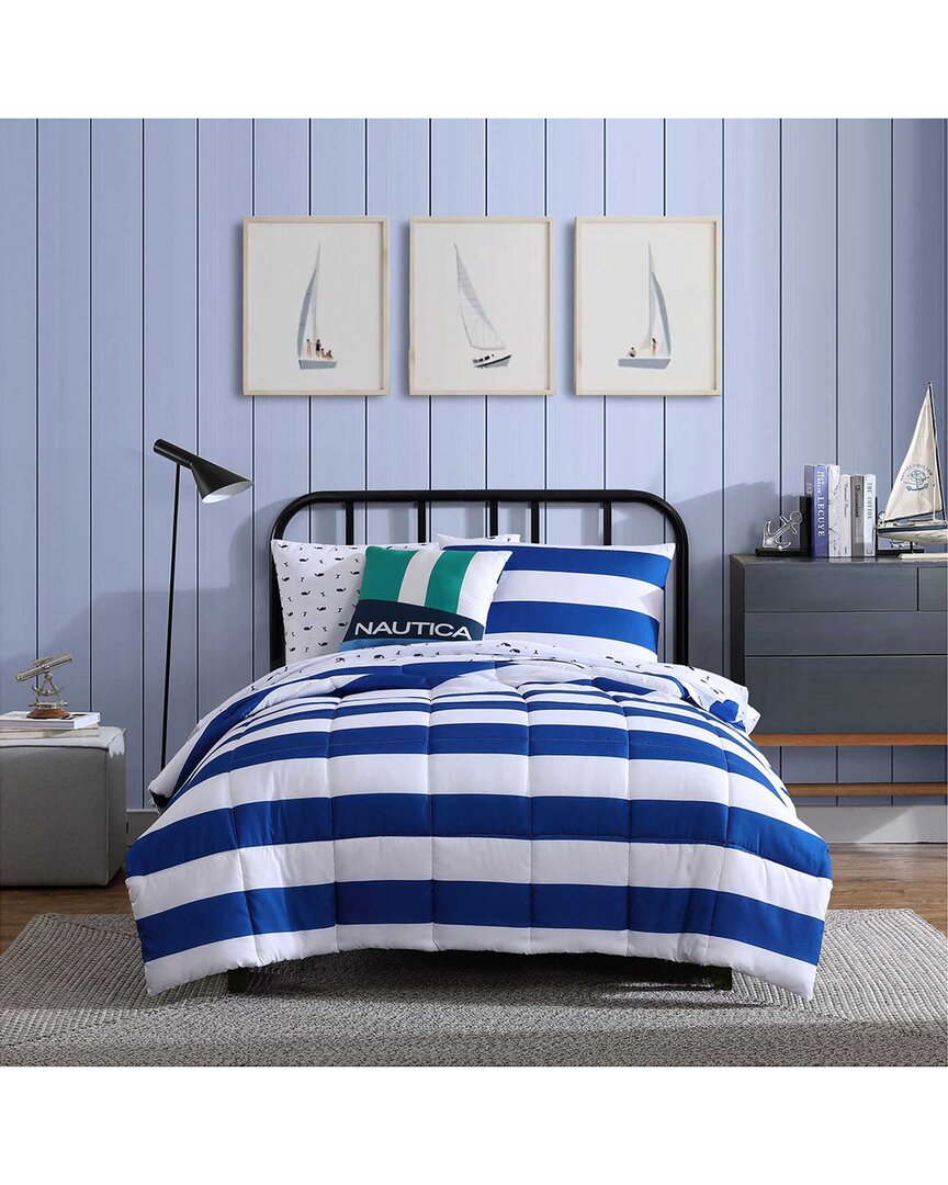 Nautica Huck Stripe Comforter Set In Blue