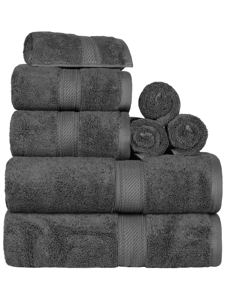 Superior Cotton Highly Absorbent Solid Assorted 8pc Quick-drying Towel Set In Charcoal