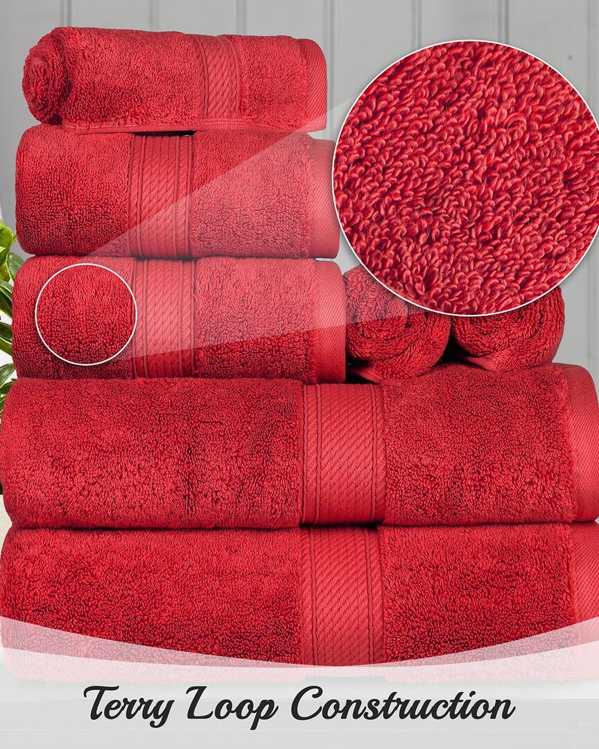 Superior Highly Absorbent 8pc Ultra Plush Solid Towel Set In Red