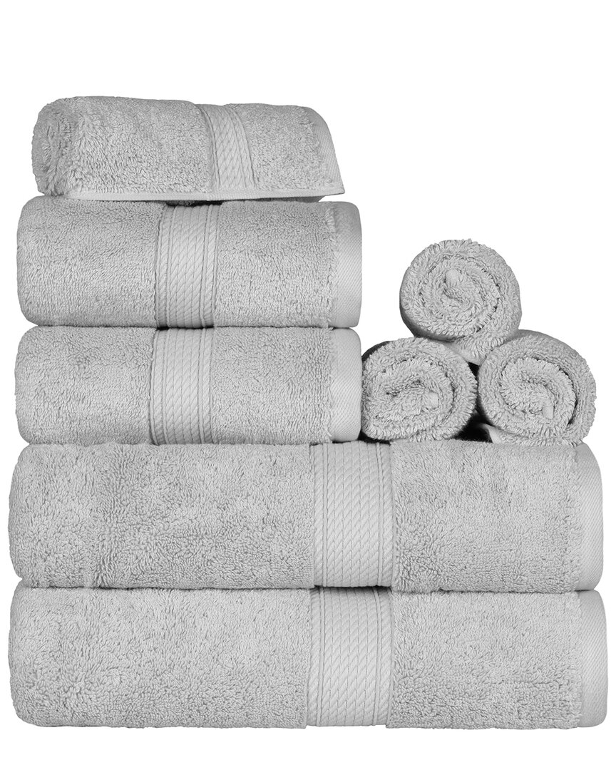 Superior Cotton Highly Absorbent Solid Assorted 8pc Quick-drying Towel Set In Silver