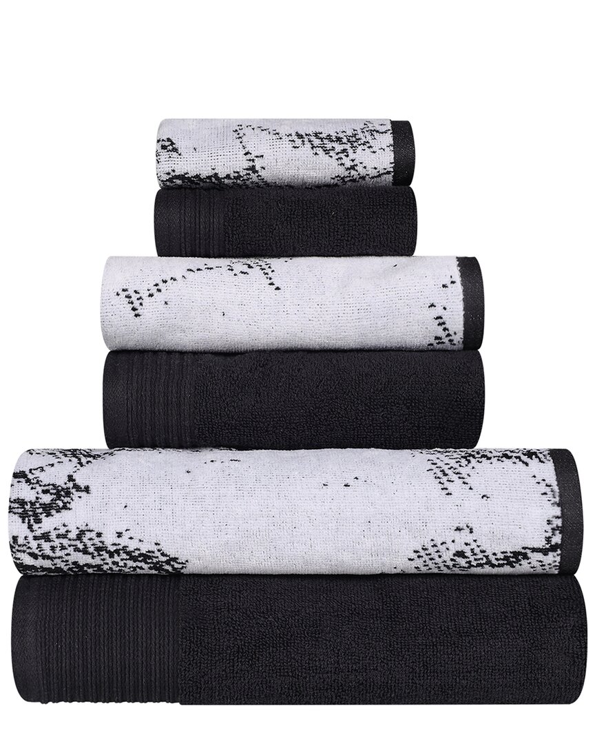 Superior Quick-drying Solid And Marble Effect 6pc Towel Set In Black