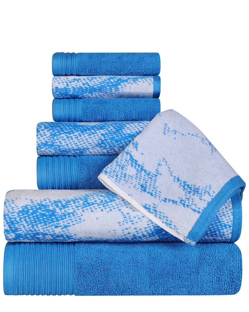 Superior Quick-drying Solid And Marble Effect 8pc Towel Set In Blue