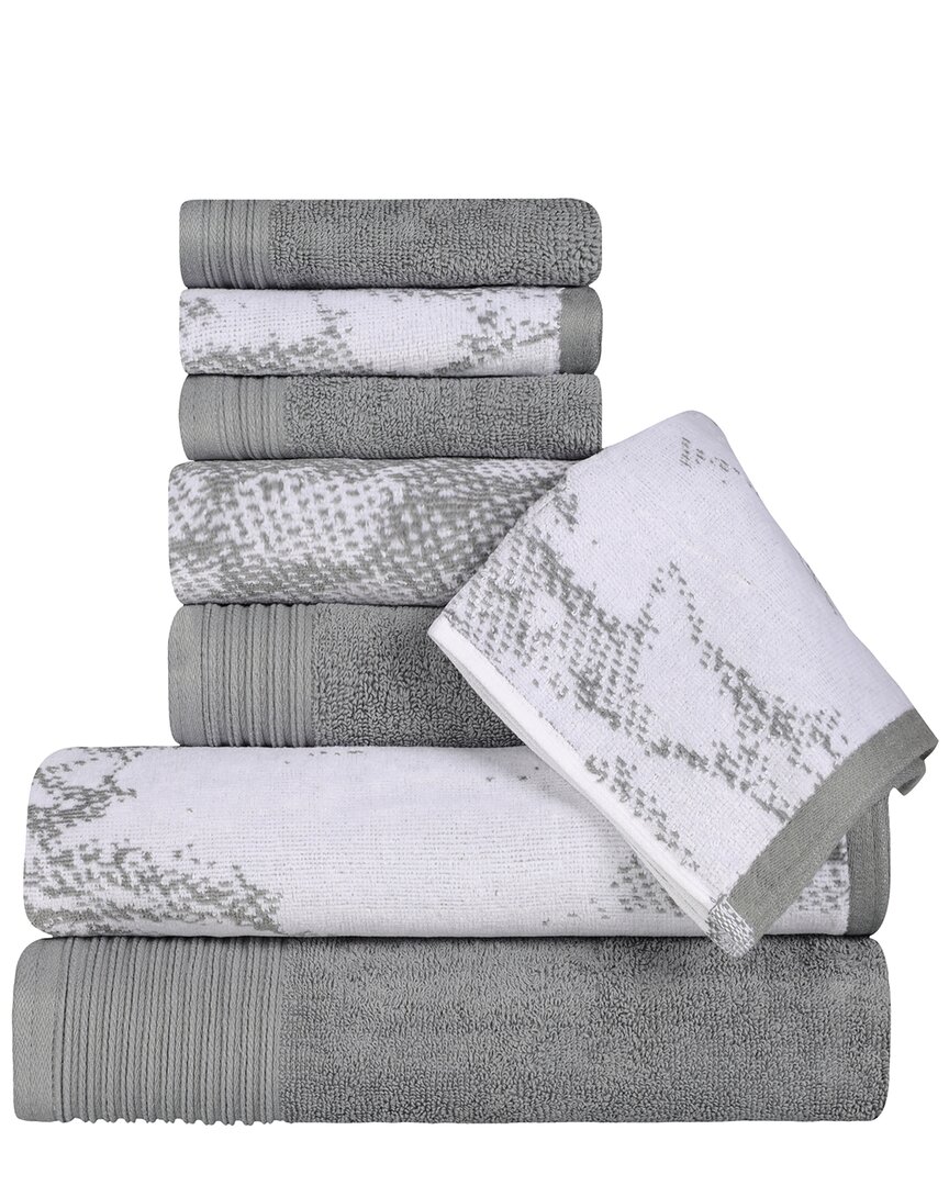 Superior Quick-drying Solid And Marble Effect 8pc Towel Set In Grey