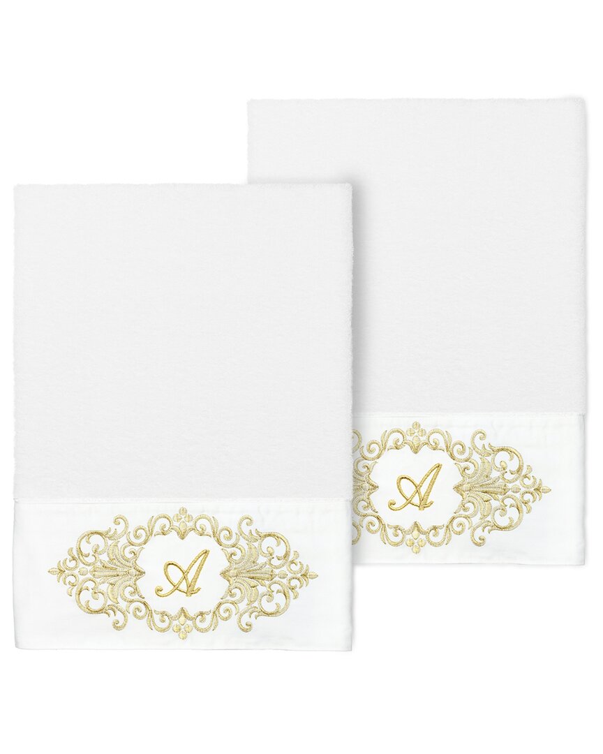 Linum Home Textiles Set Of Two 100% Turkish Cotton Monogram Embellished Bath Towels
