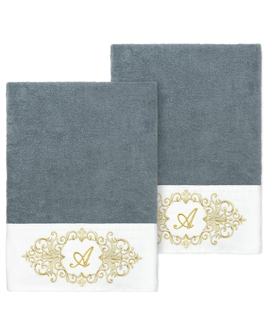 Linum Home Textiles Set Of Two 100% Turkish Cotton Monogram Embellished Bath  Towels