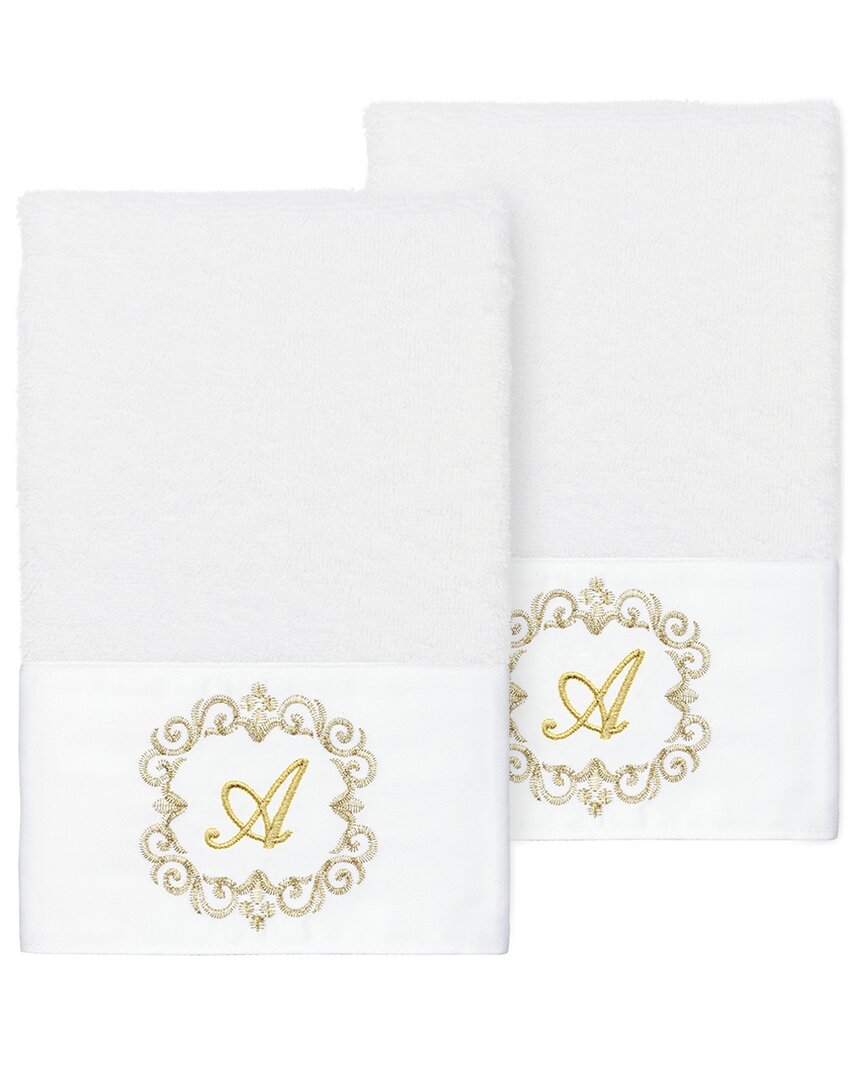 Linum Home Textiles Set Of Two 100% Turkish Cotton Monogram Embellished Hand Towels