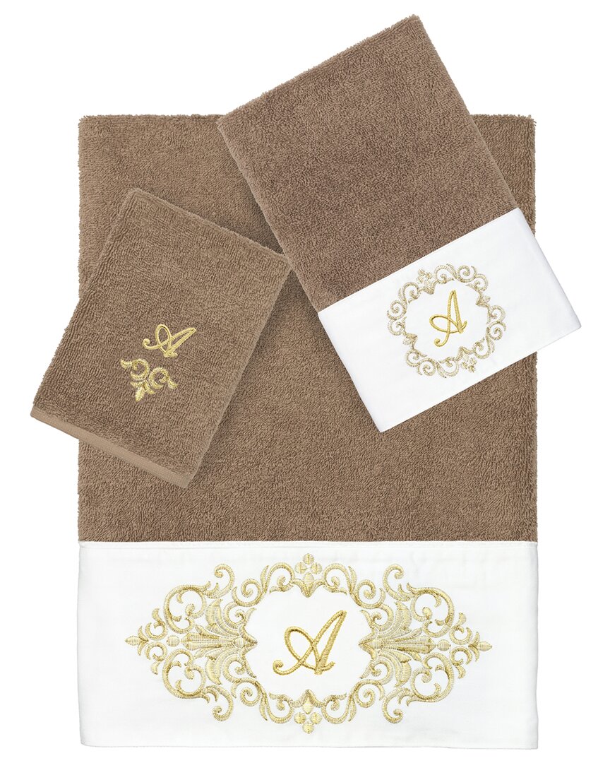 Linum Home Textiles 3pc 100% Turkish Cotton Monogram Embellished Towel Set