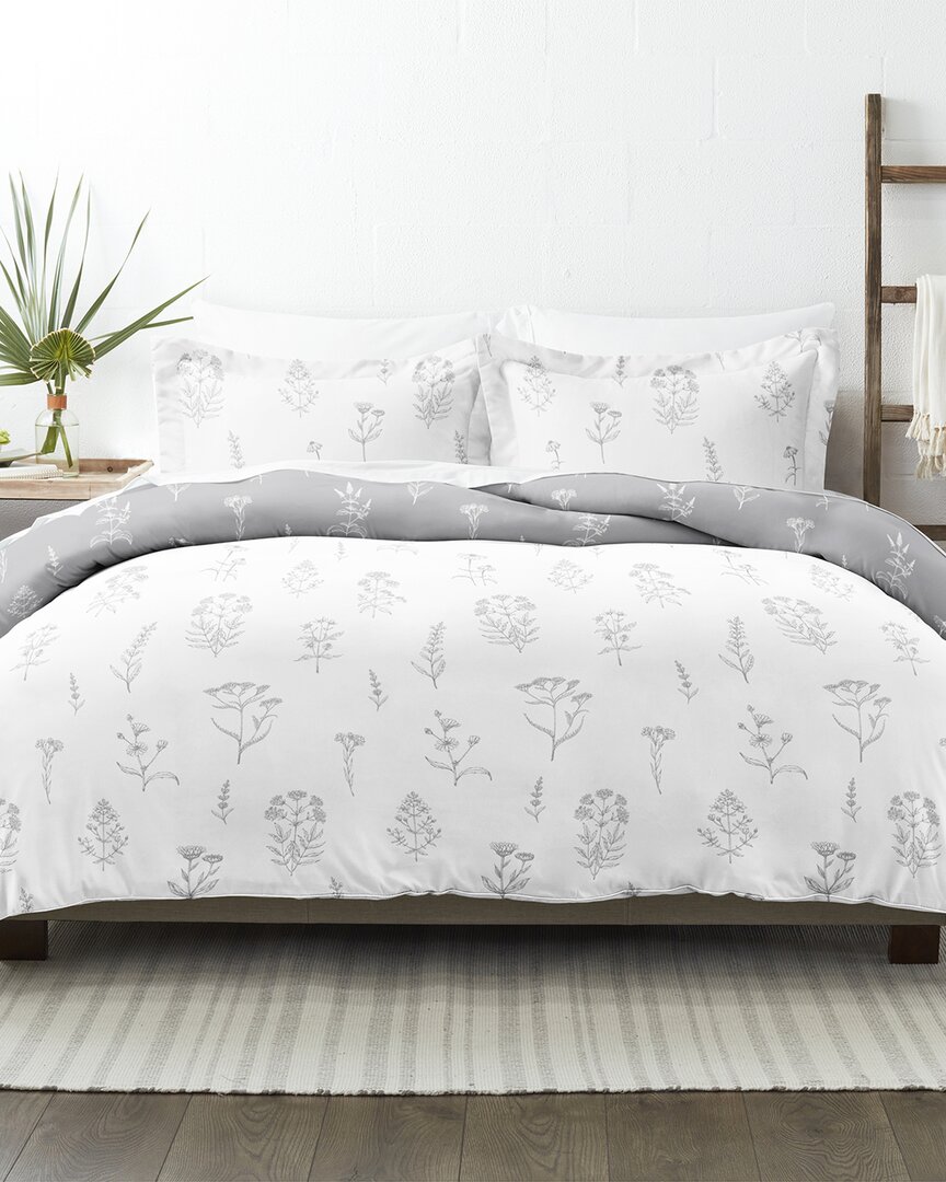 Home Collection Premium Ultra Soft Botany Floral 3pc Reversible Duvet Cover Set In Gray