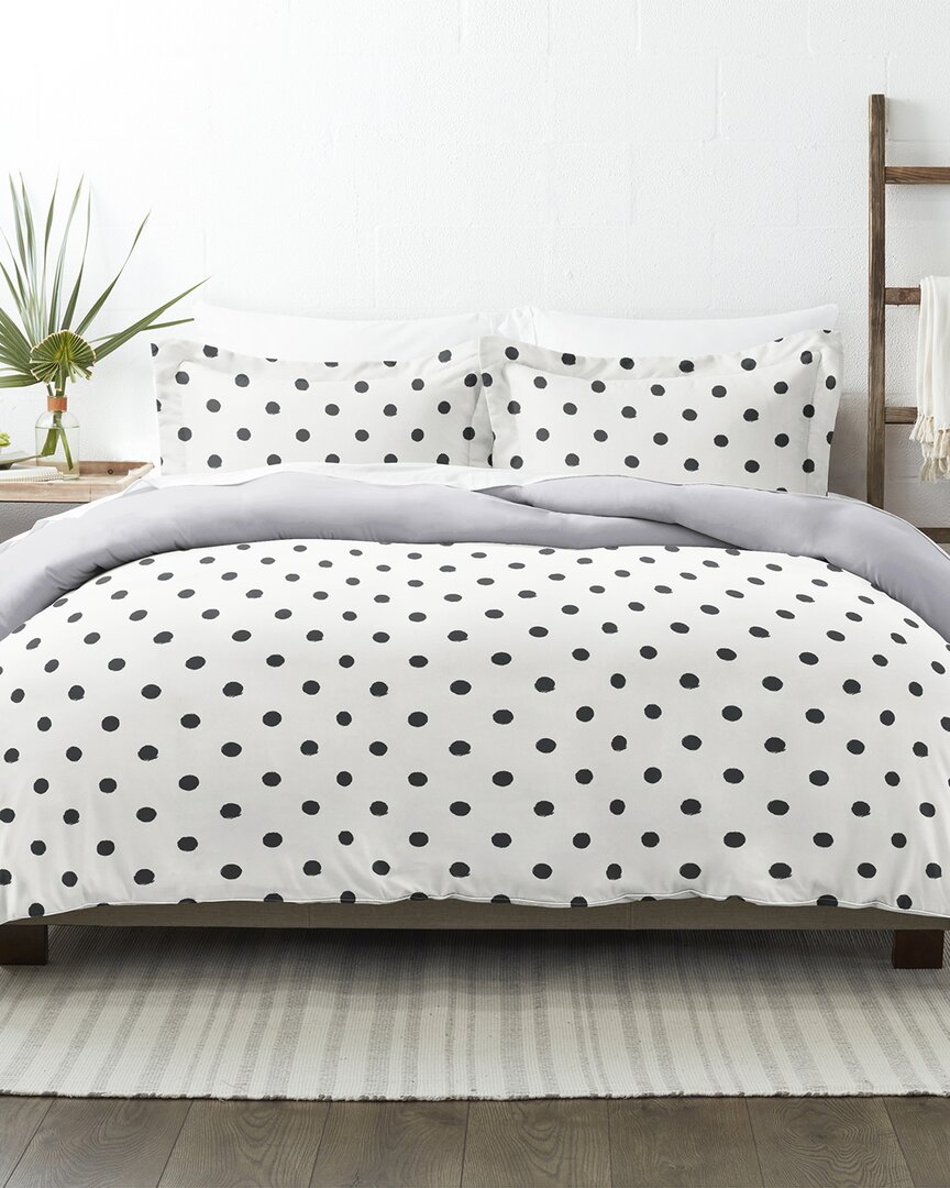 Home Collection Premium Ultra Soft Painted Polkadot 3pc Reversible Duvet Cover Set In Gray