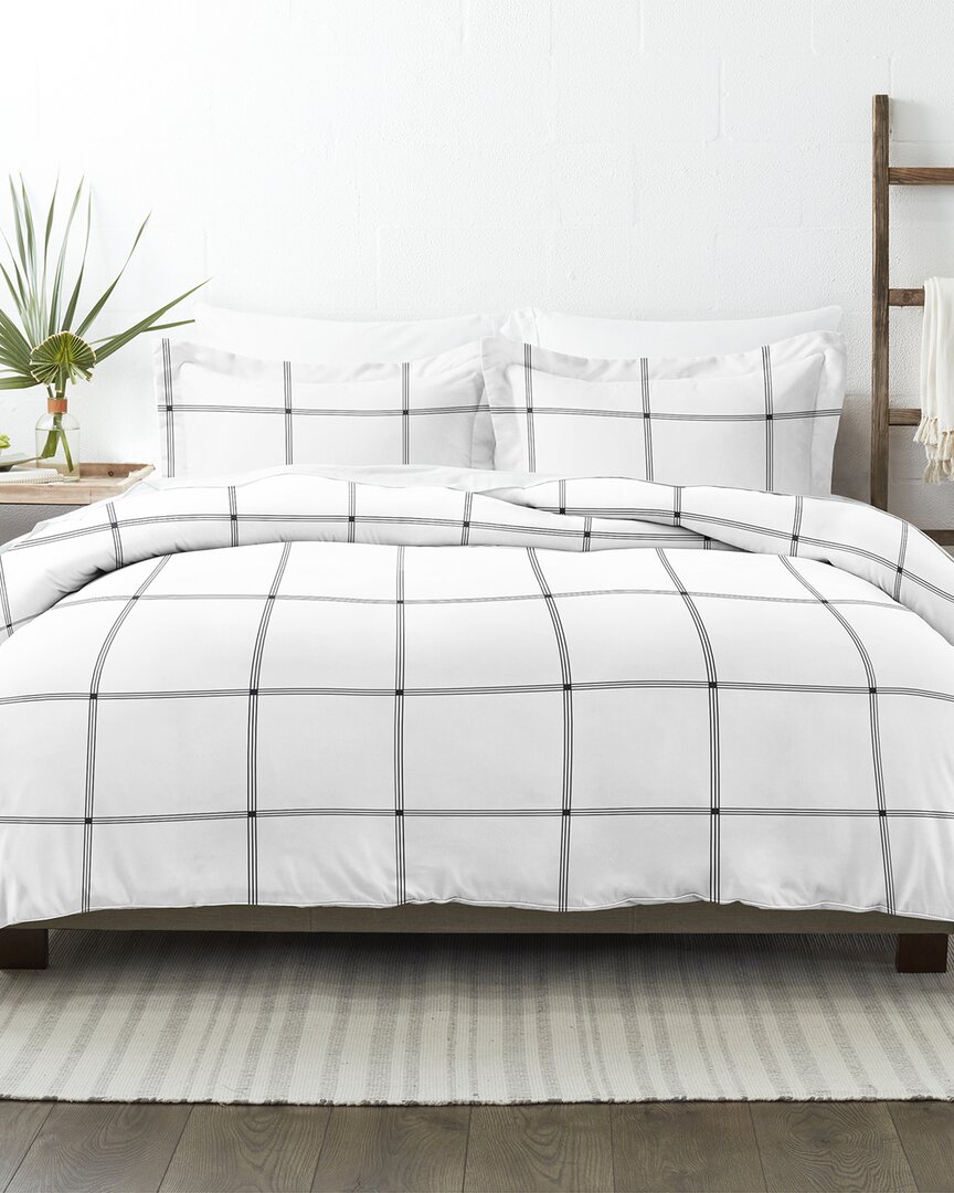 Home Collection Premium Ultra Soft Grid 3pc Duvet Cover Set In Gray