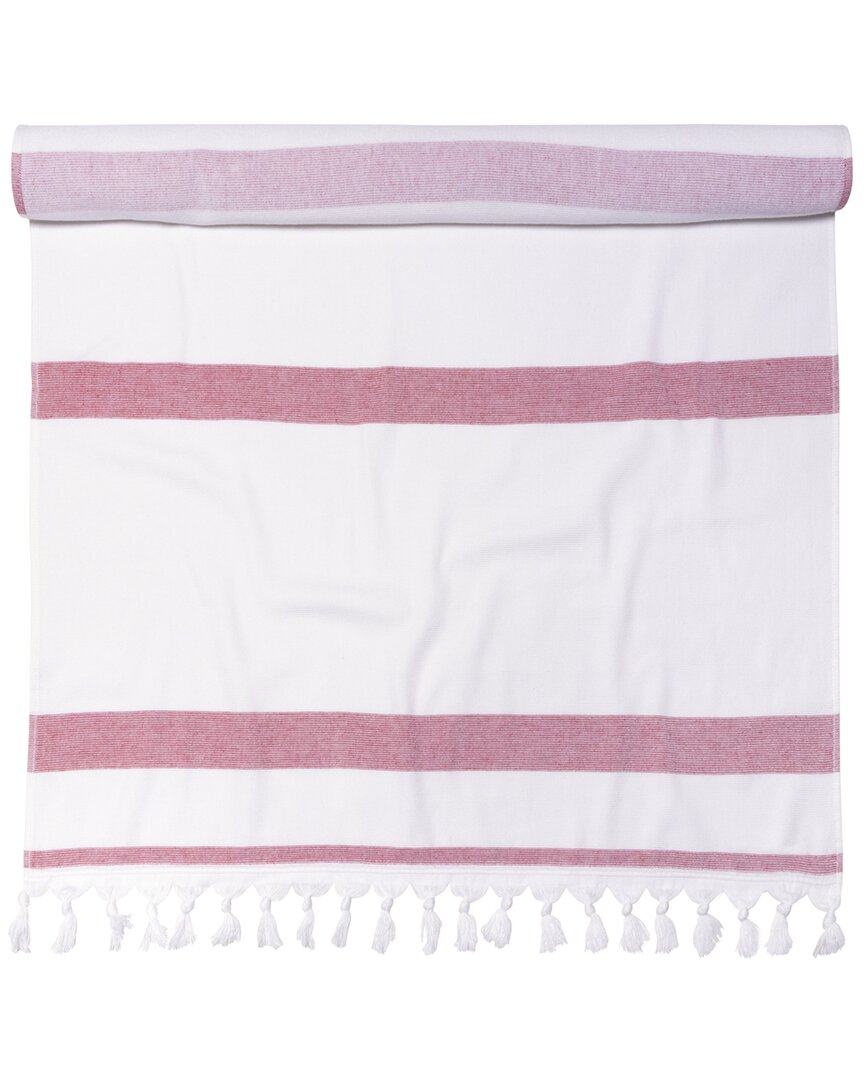 Superior Tropical Cabana Oversized Stripe Fouta Beach Towel With Tassels In Red