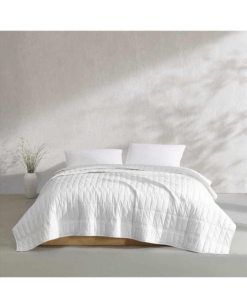 Calvin Klein 200 Thread Count Solid Washed Percale Cotton Quilt Set In White
