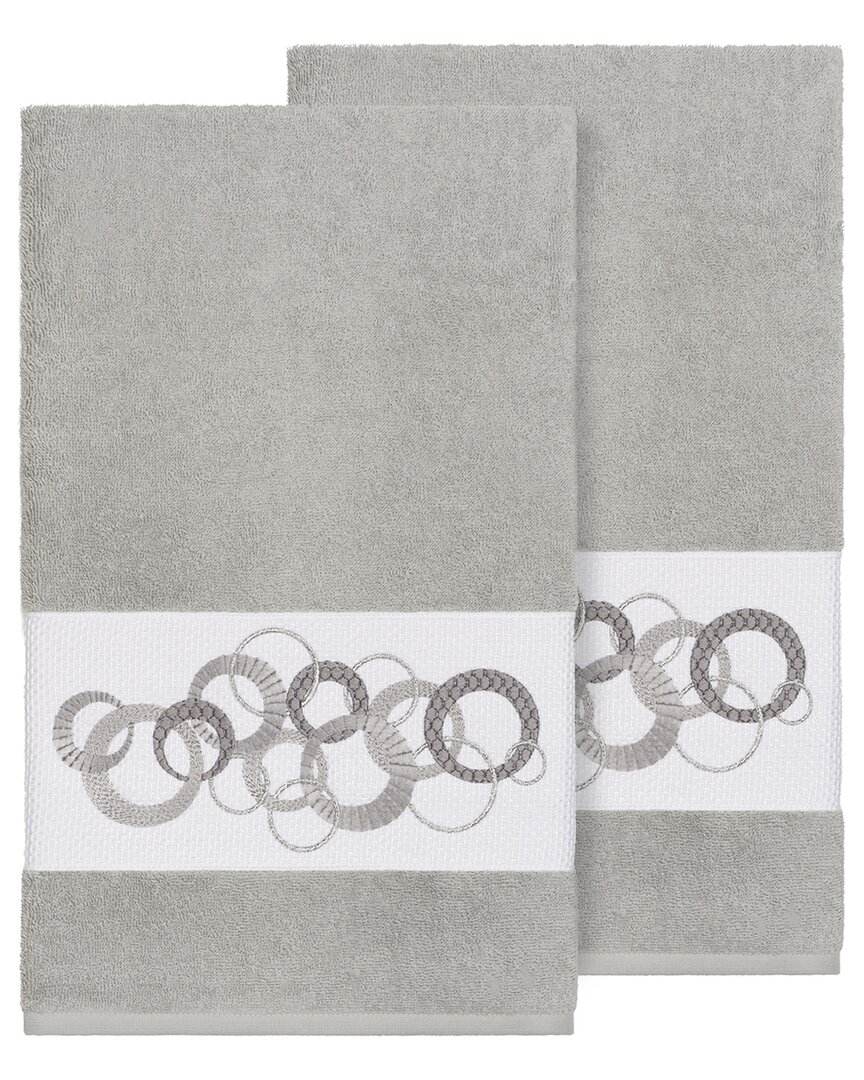 Linum Home Textiles Turkish Cotton Annabelle 2pc Embellished Bath Towel Set In Grey
