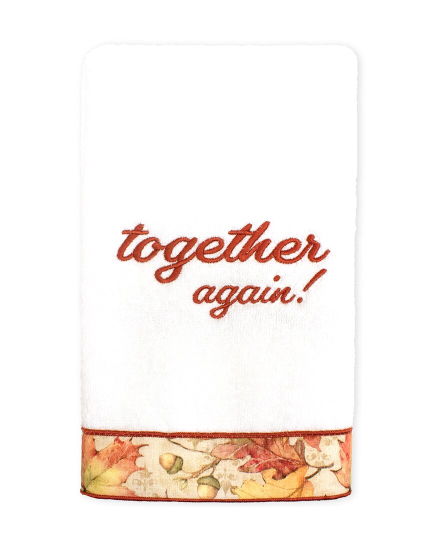 Linum Home Textiles Thanksgiving Together Again Embroidered Turkish Cotton Hand Towel In White