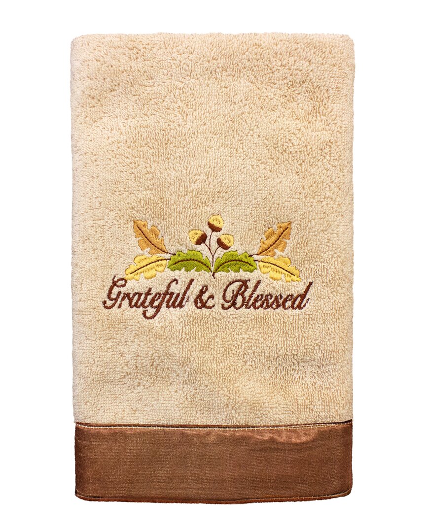 Linum Home Textiles Blessed Embroidered Turkish Cotton Hand Towel In Sand