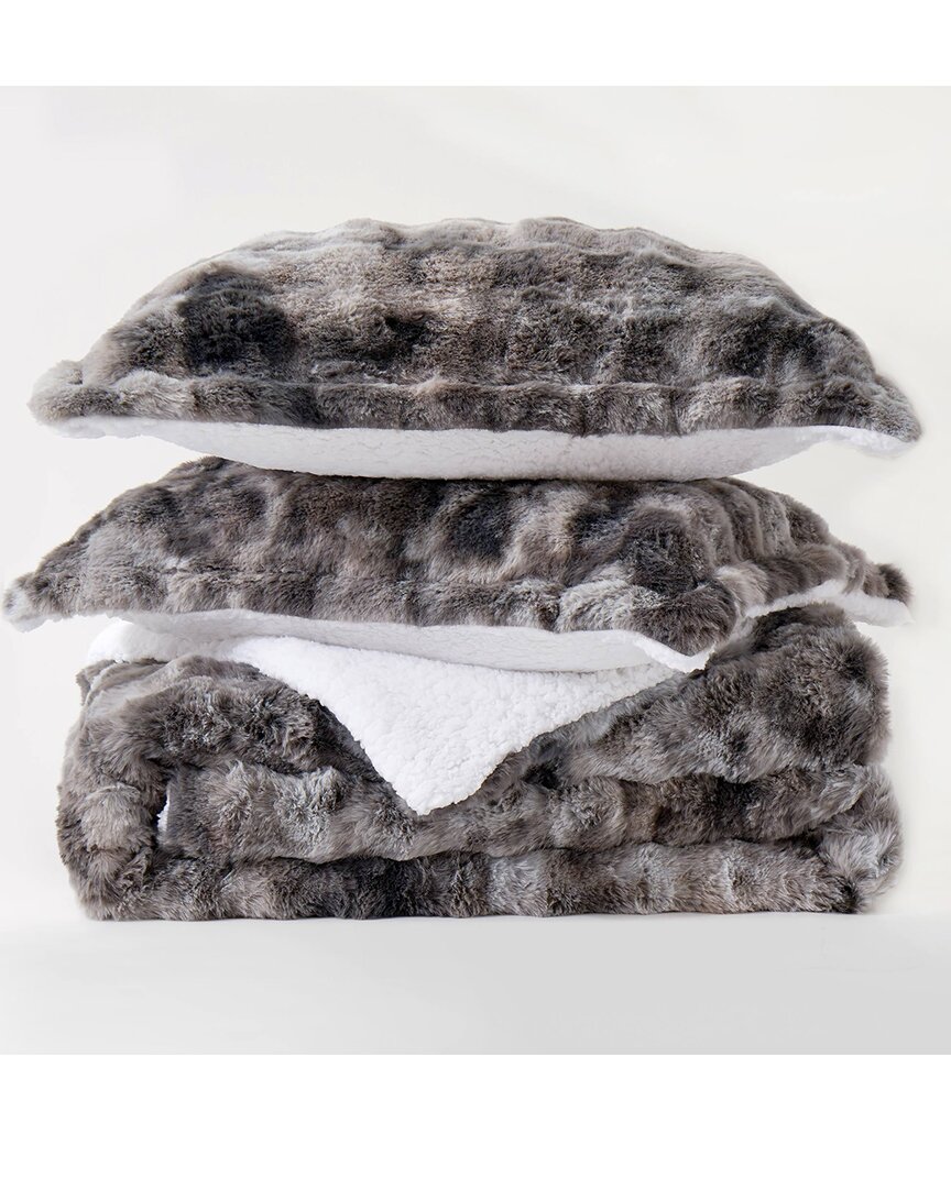 Unikome Dual-side Plush Comforter Set In Gray